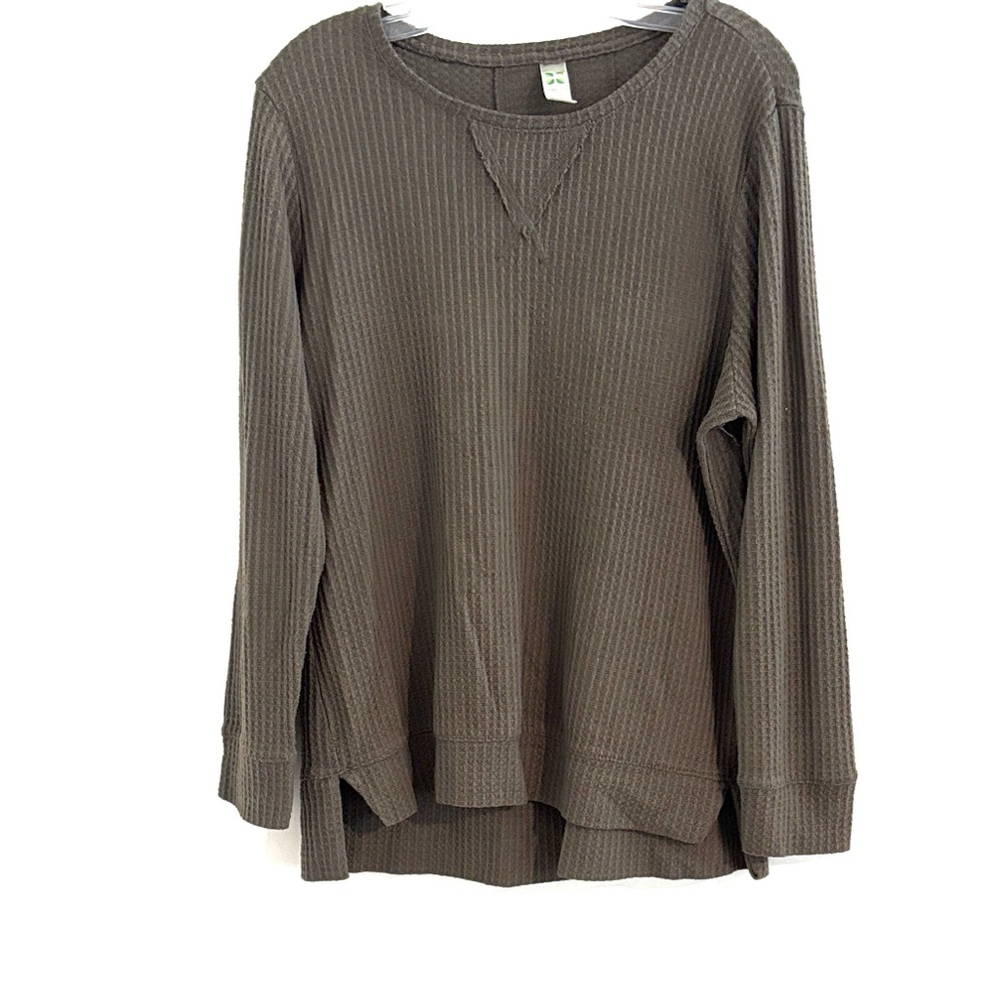 GreenTea Women’s Size L Lagenlook Waffle Knit Dark Gray Crewneck Sweater